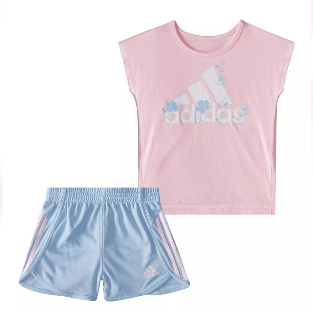 adidas Baby Girls Graphic T-Shirt & Mesh Shorts Set